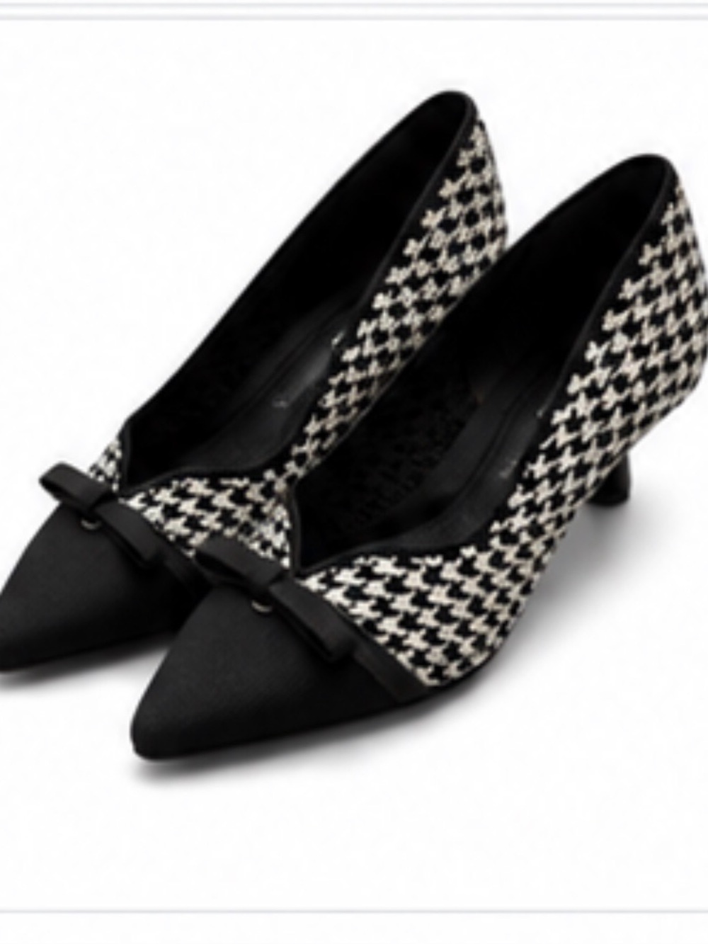 Classic Black and White Houndstooth Pointed Toe Heels